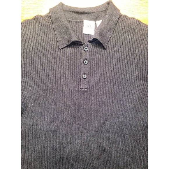 Armani Exchange Mens Ribbed Long Sleeve Polo Shirt Size Small - Picture 3 of 4